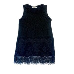 Reckless Angel Dark Gray Lace Trim Tank Mini Dress Tunic‎ Top Women's Size S